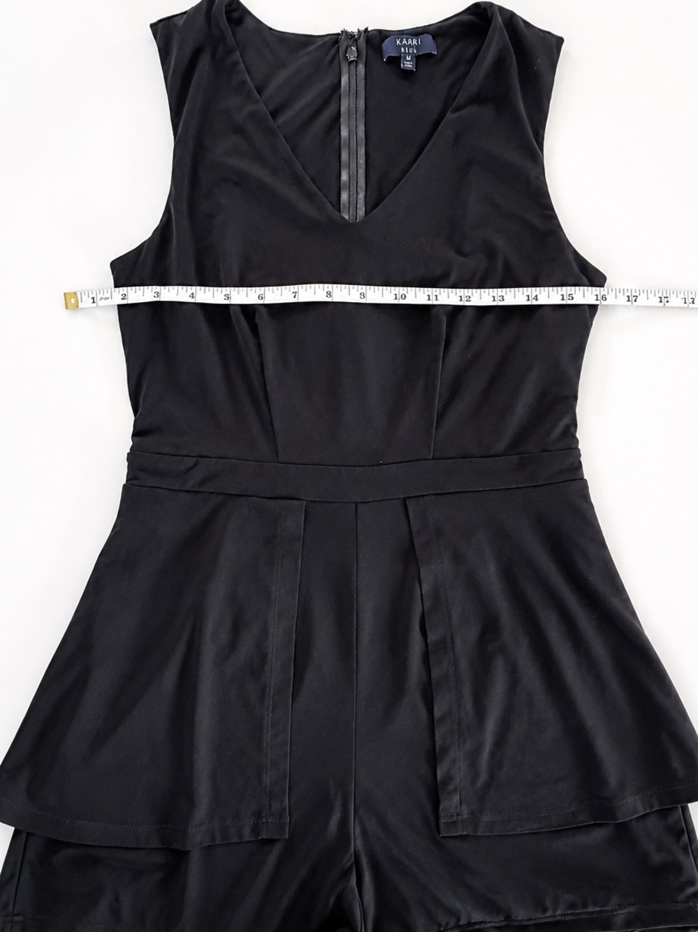 Kaari Blue Black Peplum Romper Sleeveless V-Neck Size Medium - Picture 7 of 11